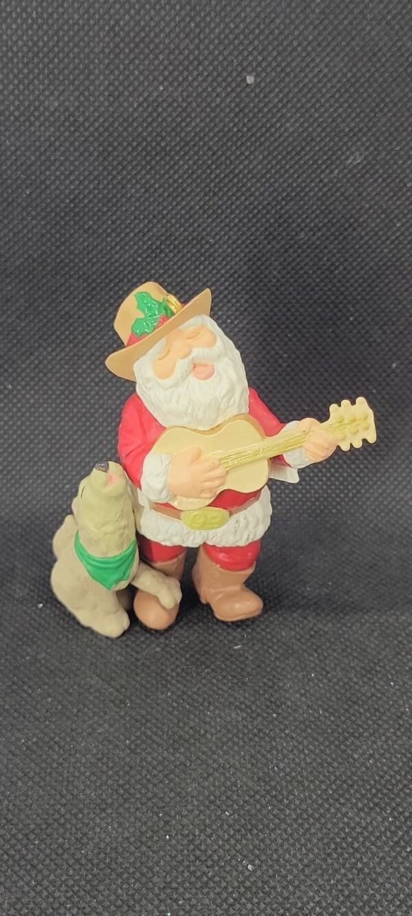 Vtge. '93 Hallmark Keepsake Ornament Howling Good Time Cowboy Santa Claus & Dog
